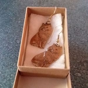 Vintage Cat Earrings Rose Gold Pressed Metal